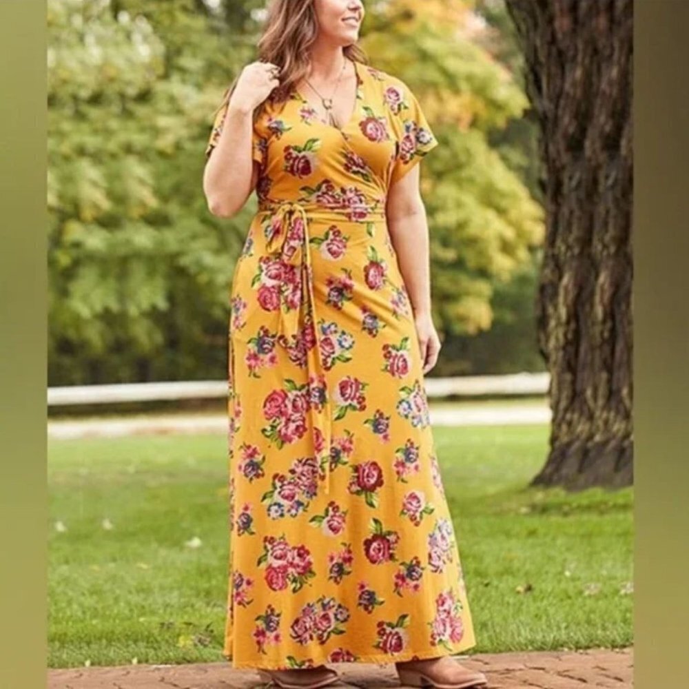 MATILDA Jane Alana Floral Yellow Wrap Tiefront Cotton Maxi Dress (XS) - Picture 6 of 6